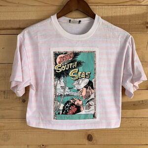 VTG 80's Cropped Graphic Tee Shirt Med Jewel Of The South Seas Flirty Corpcore‎